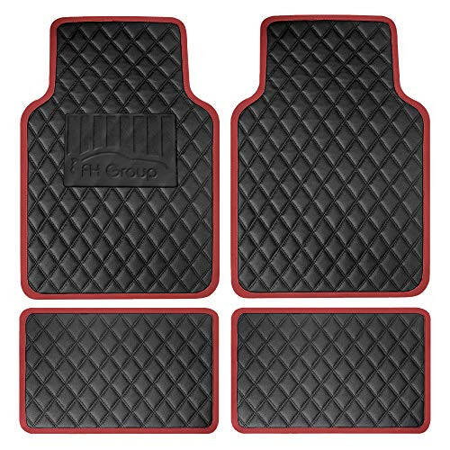 FH Group Universal Fit Diamond Pattern Faux Leather Automotive Floor Mats aksariyat avtomobillar, SUV va yuk mashinalariga mos keladi Burgundy - 1