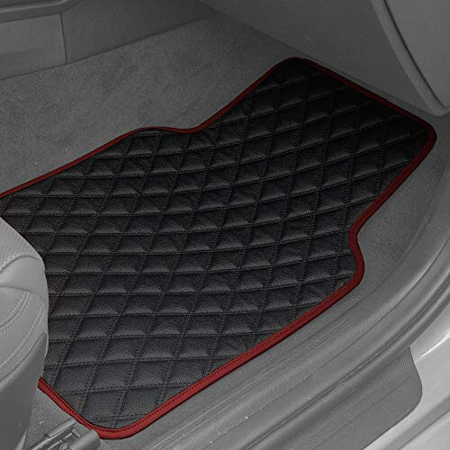 FH Group Universal Fit Diamond Pattern Faux Leather Automotive Floor Mats aksariyat avtomobillar, SUV va yuk mashinalariga mos keladi Burgundy - 2