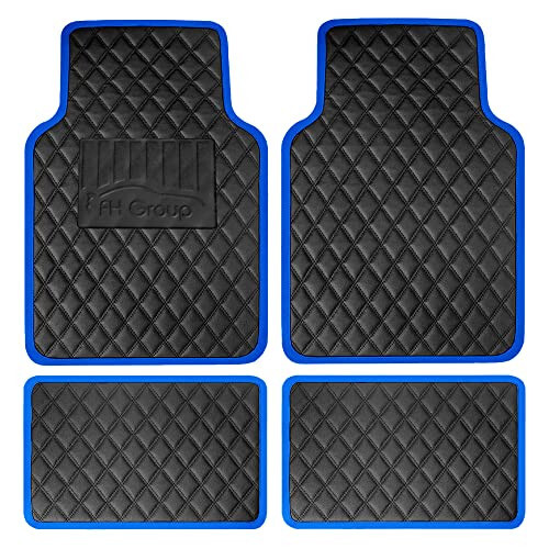 FH Group Universal Fit Diamond Pattern Faux Leather Automotive Floor Mats fits Most Cars, SUVs, and Trucks Blue - 1