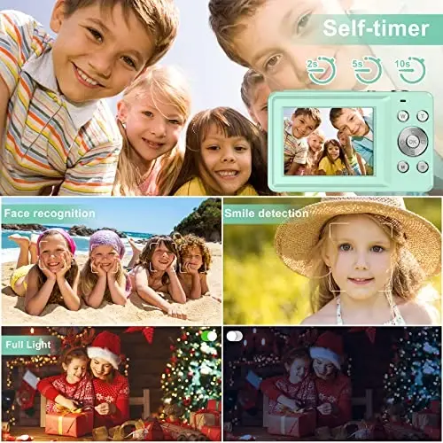 FHD 1080P Digital Camera for Kids - 32GB SD Card, 16X Zoom, Compact Point & Shoot, Portable (Green) - 5