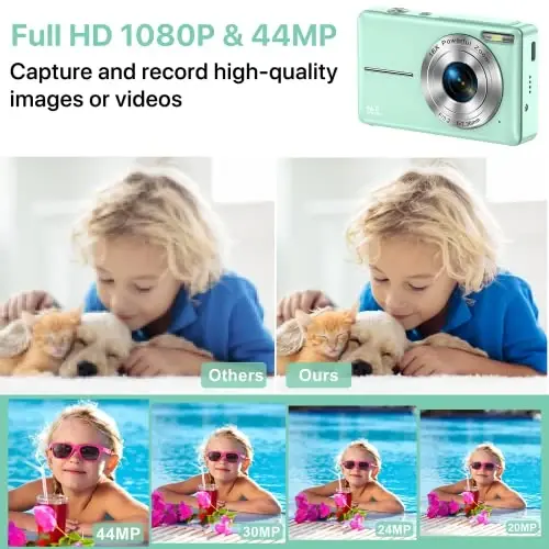 FHD 1080P Digital Camera for Kids - 32GB SD Card, 16X Zoom, Compact Point & Shoot, Portable (Green) - 2