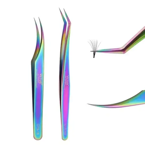 Fiber Tip Tweezers for Lash Extensions Precision Eyelash Isolation, Industrial Tweezers for Crafting,Soldering, Laboratory Work, Jewelry-Making Non-Slip Grip Stainless Steel by EMEDA(2PCS) - EMEDA