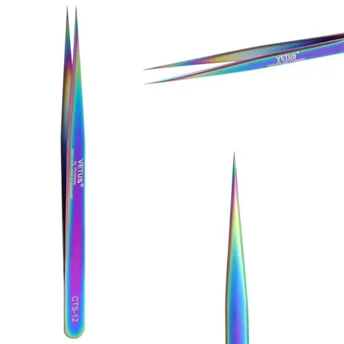 Fiber Tip Tweezers for Lash Extensions Precision Eyelash Isolation, Industrial Tweezers for Crafting,Soldering, Laboratory Work, Jewelry-Making Non-Slip Grip Stainless Steel by EMEDA(Needle) - 1