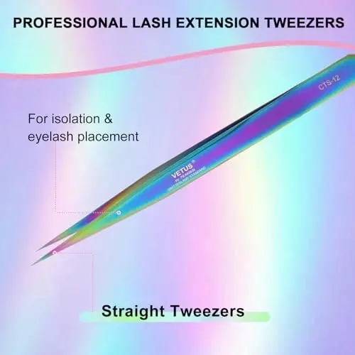 Fiber Tip Tweezers for Lash Extensions Precision Eyelash Isolation, Industrial Tweezers for Crafting,Soldering, Laboratory Work, Jewelry-Making Non-Slip Grip Stainless Steel by EMEDA(Needle) - 2