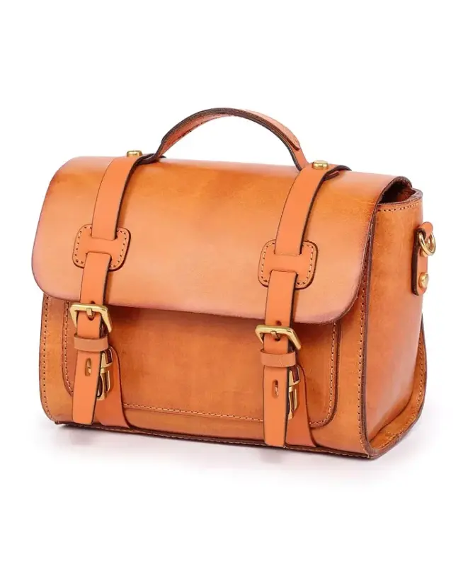 Ficus Mini Leather Satchel Bag - Caramel - 4