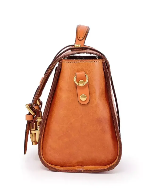 Ficus Mini Leather Satchel Bag - Caramel - 7