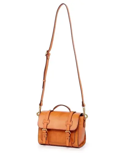 Ficus Mini Leather Satchel Bag - Caramel - 10