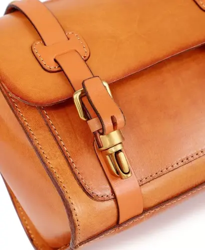Ficus Mini Leather Satchel Bag - Caramel - 11