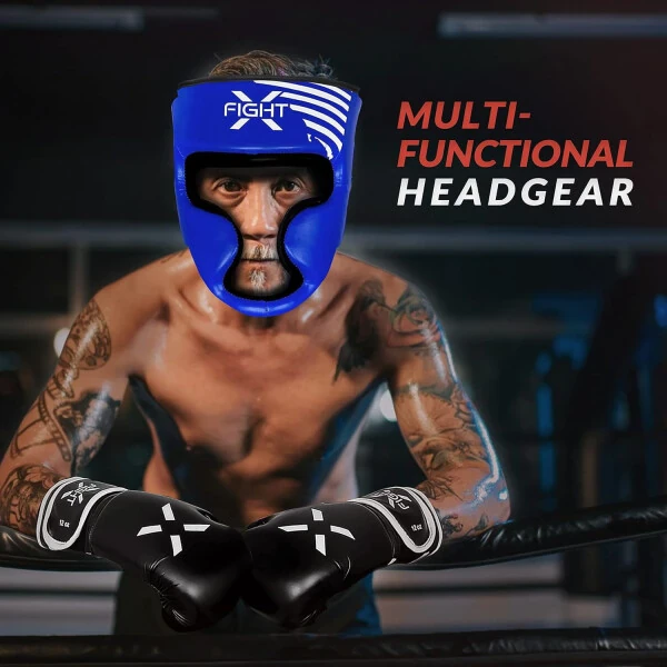 FightX Boxing Headgear For Youth MMA Training, MuayThai, Sparring Helmet For Protector (Blue, S/M)-BLUE - 6