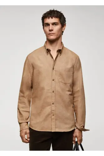 Fil-à-fil %100 Pamuklu Gömlek-Orta Kahverengi 
