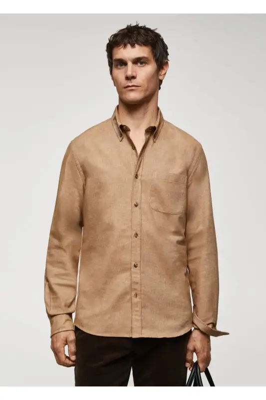 Fil-à-fil %100 Pamuklu Gömlek-Orta Kahverengi - 1