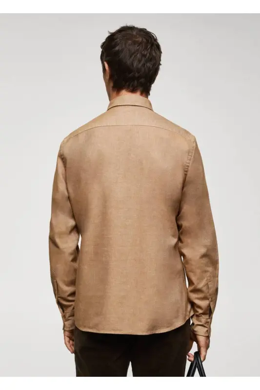 Fil-à-fil %100 Pamuklu Gömlek-Orta Kahverengi - 4