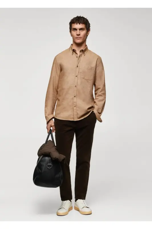 Fil-à-fil %100 Pamuklu Gömlek-Orta Kahverengi - 2