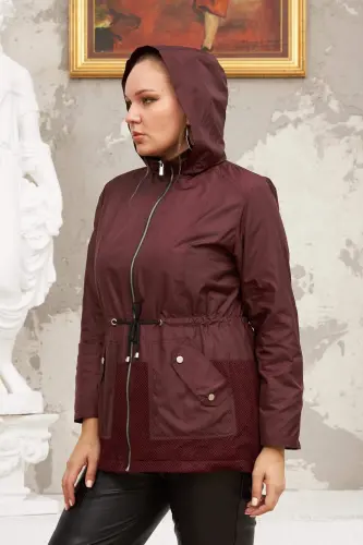 File Batafsil Katta Beden Bordo Trenchcoat - 3