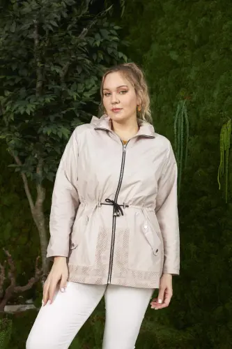 File Batafsil Katta Hajmli Trench Palto Krem - 1