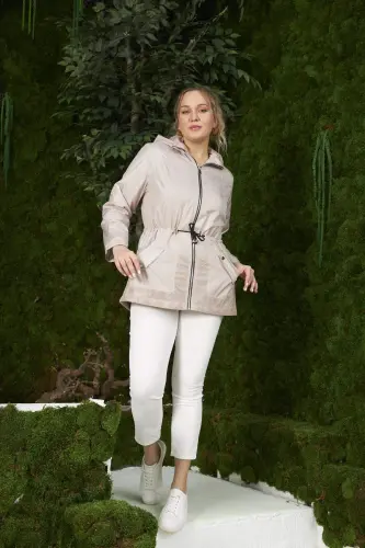 File Batafsil Katta Hajmli Trench Palto Krem - 5