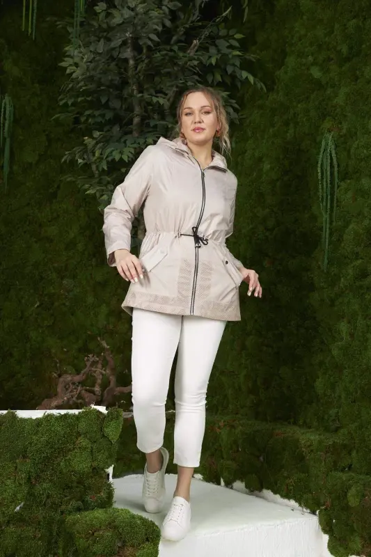 File Batafsil Katta Hajmli Trench Palto Krem - 5