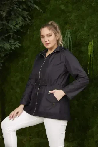 File Detailed Plus Size Black Trench Coat - 3