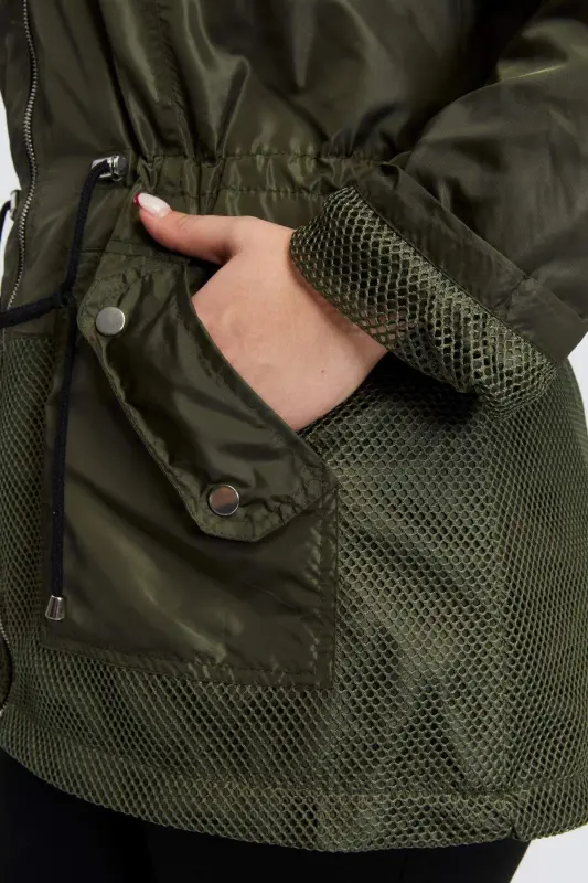 File Detailed Plus Size Khaki Trench Coat - 12