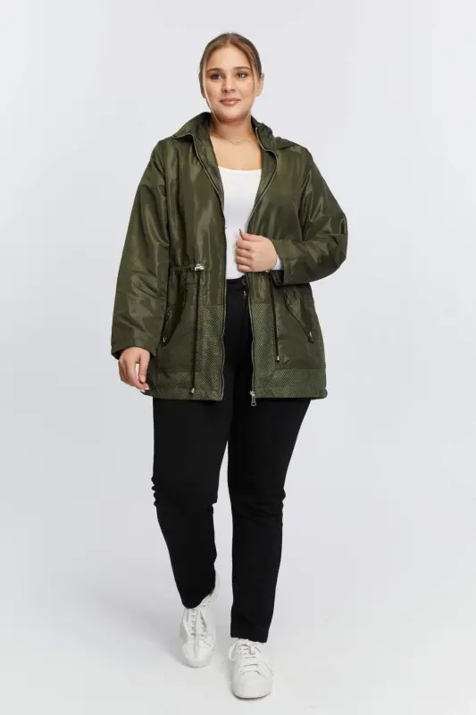 File Detailed Plus Size Khaki Trench Coat - 6