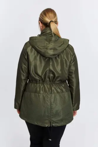 File Detailed Plus Size Khaki Trench Coat - 8