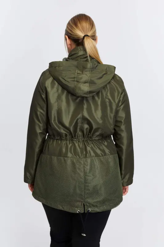 File Detailed Plus Size Khaki Trench Coat - 8