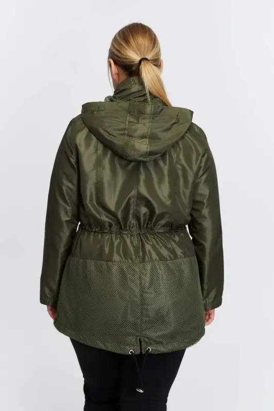 File Detailed Plus Size Khaki Trench Coat - 7
