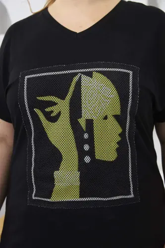 File Detailed Plus Size T-Shirt Black - 3