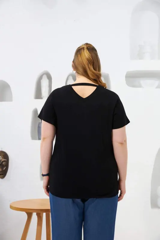 File Detailed Plus Size T-Shirt Black - 4