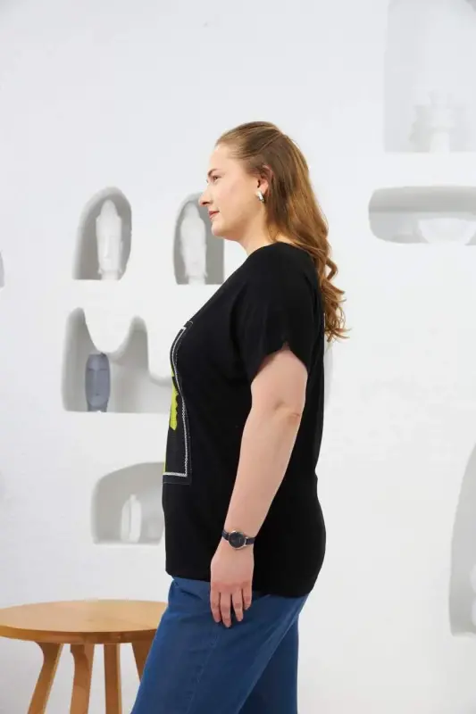 File Detailed Plus Size T-Shirt Black - 2