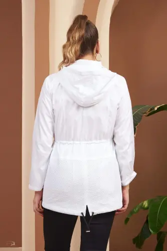 File Detailed Plus Size White Trench Coat - 4