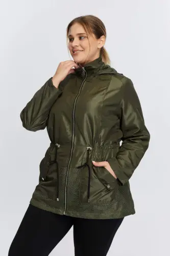 File Detayli Katta Hajmdagi Haki Trenchcoat - 5