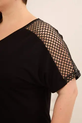 File Garnili Kadın Büyük Beden Tişört Siyah - BÜYÜKBEDENIZ (1)