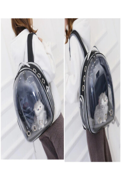 Fileli Açılabilir Şeffaf Astronot Kedi Köpek Evcil Hayvan Taşıma Çantası-Siyah - 3