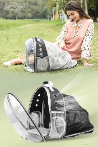 Fileli Açılabilir Şeffaf Astronot Kedi Köpek Evcil Hayvan Taşıma Çantası Kırmızı-Kırmızı - 4