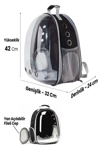 Fileli Açılabilir Şeffaf Astronot Kedi Köpek Evcil Hayvan Taşıma Çantası Kırmızı-Kırmızı - 6