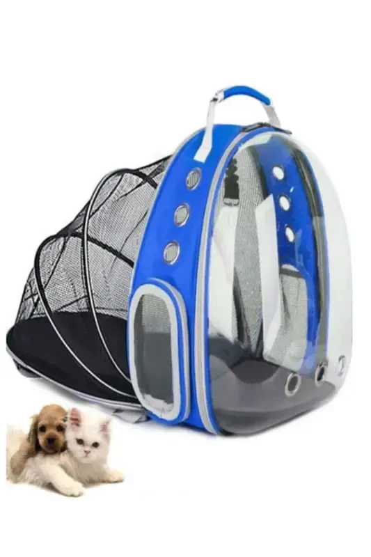 Fileli Açılabilir Şeffaf Astronot Kedi Köpek Evcil Hayvan Taşıma Çantası Mavi-Mavi - 2