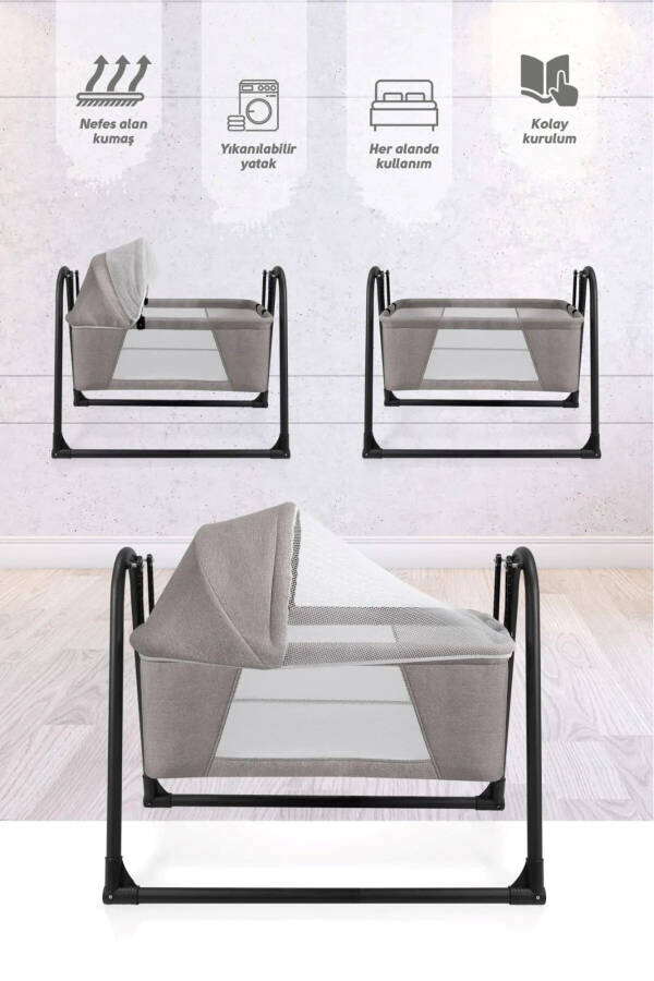 Fileli Silinebilir Portatif Sallanır Anne Yanı Beşik Sepet Beşik Hamak Beşik - 2