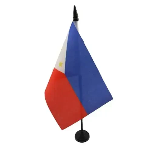 Philippines Table Flag 4'' x 6'' - Filipino Desk Flag 15 x 10 cm. - Black plastic stick and base - AZ FLAG 