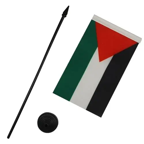 Palestine Table Flag 4'' x 6'' - Palestinian Desk Flag 15 x 10 cm. - Black plastic stick and base - AZ FLAG - 4