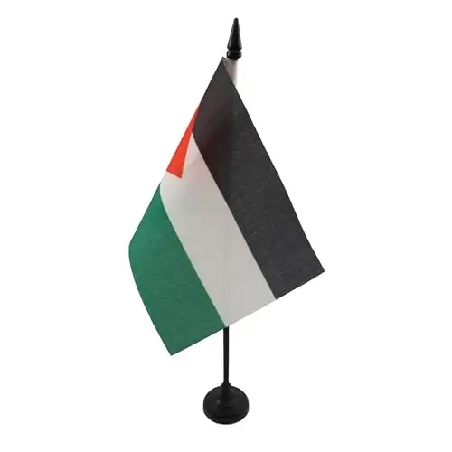 Palestine Table Flag 4'' x 6'' - Palestinian Desk Flag 15 x 10 cm. - Black plastic stick and base - AZ FLAG - 1