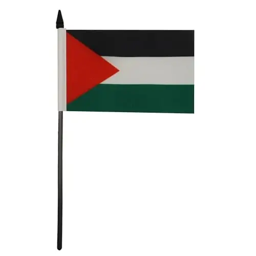 Palestine Table Flag 4'' x 6'' - Palestinian Desk Flag 15 x 10 cm. - Black plastic stick and base - AZ FLAG - 2