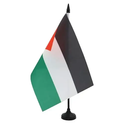 Palestine Table Flag 5'' x 8'' - Palestinian Desk Flag 21 x 14 cm. - Black plastic stick and base - AZ FLAG - AZ FLAG (1)