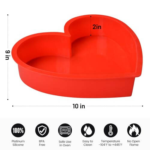 Fimary Set of 2 Silicone Heart Shaped Cake Pans - 10 Inch Nonstick Heart Cake Pan, Food Grade Silicone Heart Mold, Microwave and Oven Safe – Red - 2