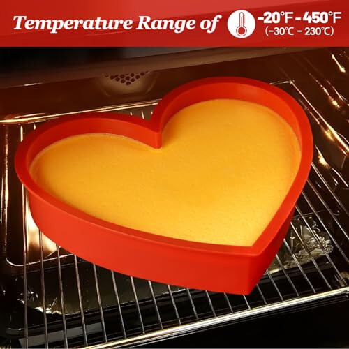 Fimary Set of 2 Silicone Heart Shaped Cake Pans - 10 Inch Nonstick Heart Cake Pan, Food Grade Silicone Heart Mold, Microwave and Oven Safe – Red - 3