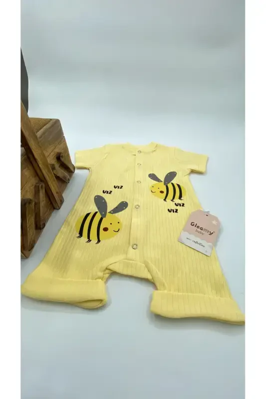 FINDIQ BEBE KIDS ARI DESEN CHITIRLI QISQA QO'LLI SHORT TULUM(ZIBIN)%100 PAXTA-Sariq - 3