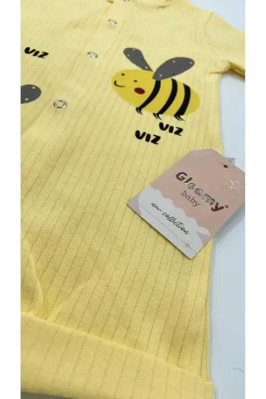 FINDIQ BEBE KIDS ARI DESEN CHITIRLI QISQA QO'LLI SHORT TULUM(ZIBIN)%100 PAXTA-Sariq - 4