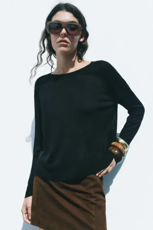 FINE KNIT SWEATER-Black - 2