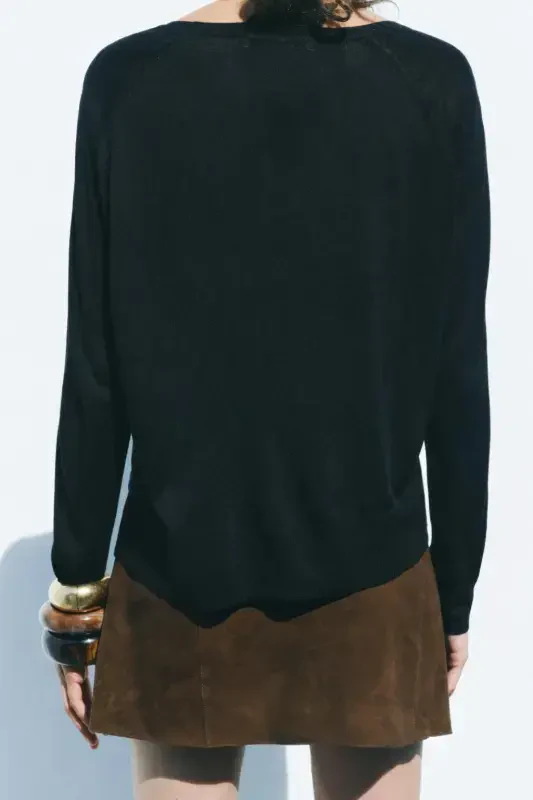 FINE KNIT SWEATER-Black - 3