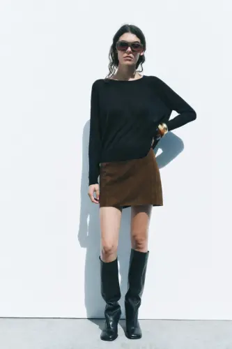 FINE KNIT SWEATER-Black - 1